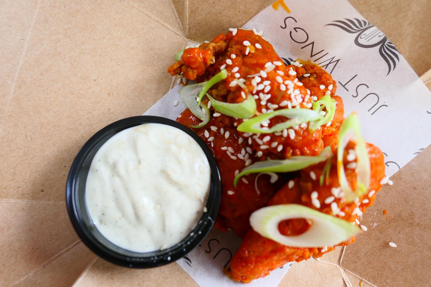 Just Wings glazed wings with dip